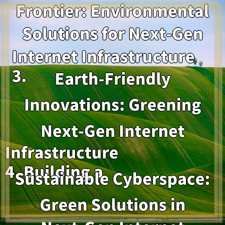 1. Unleashing Sustainability: Green Solutions for Next-Gen Internet Infrastructure
2. Nurturing the Digital Frontier: Environmental Solutions for Next-Gen Internet Infrastructure
3. Earth-Friendly Innovations: Greening Next-Gen Internet Infrastructure
4. Building a Sustainable Cyberspace: Green Solutions in Next-Gen Internet Infrastructure 
5. Towards a Greener Virtual World: Environmental Initiatives in Next-Gen Internet Infrastructure